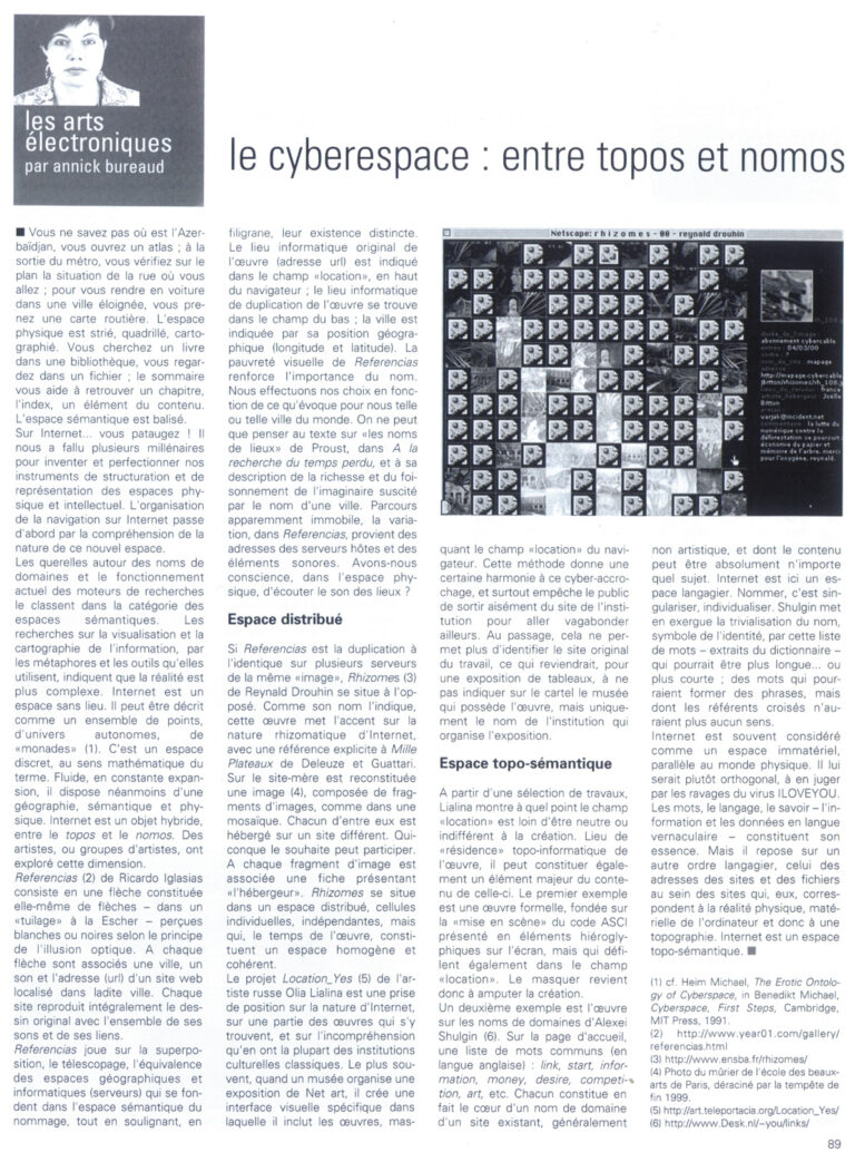Le cyberespace : entre topos et nomos : Art press 259