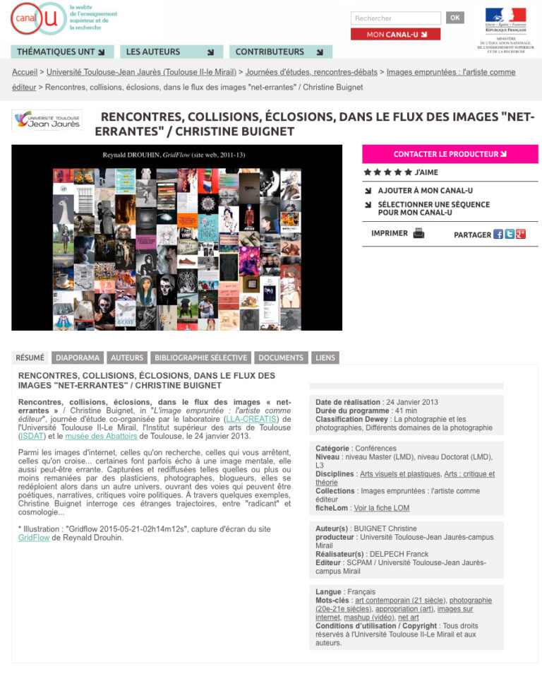 Rencontres, collisions, éclosions, dans le flux des images « net-errantes » / Christine Buignet