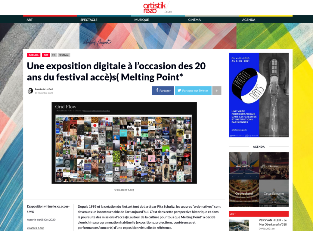 Une exposition digitale à l’occasion des 20 ans du festival accè)s( Melting Point*